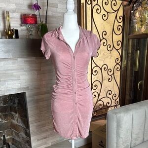 Pink Button-Up Ruched Dress